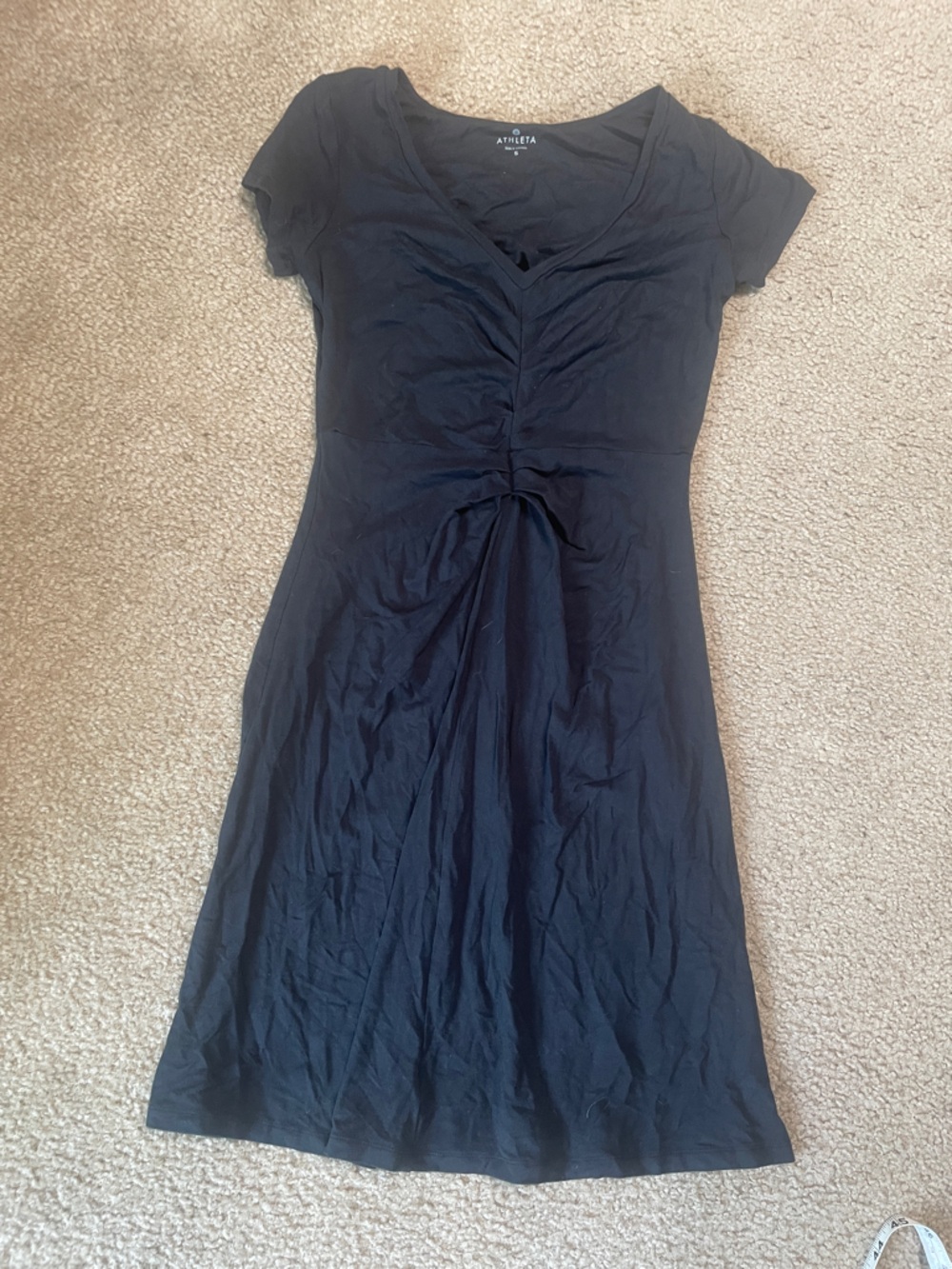 Athleta Black V-Neck Ruched Waist Dress